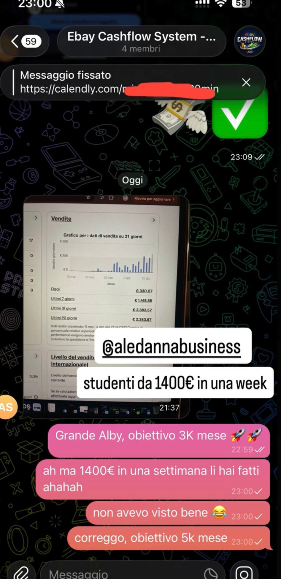 Screenshot testimonianza studente eBay Cashflow System 8