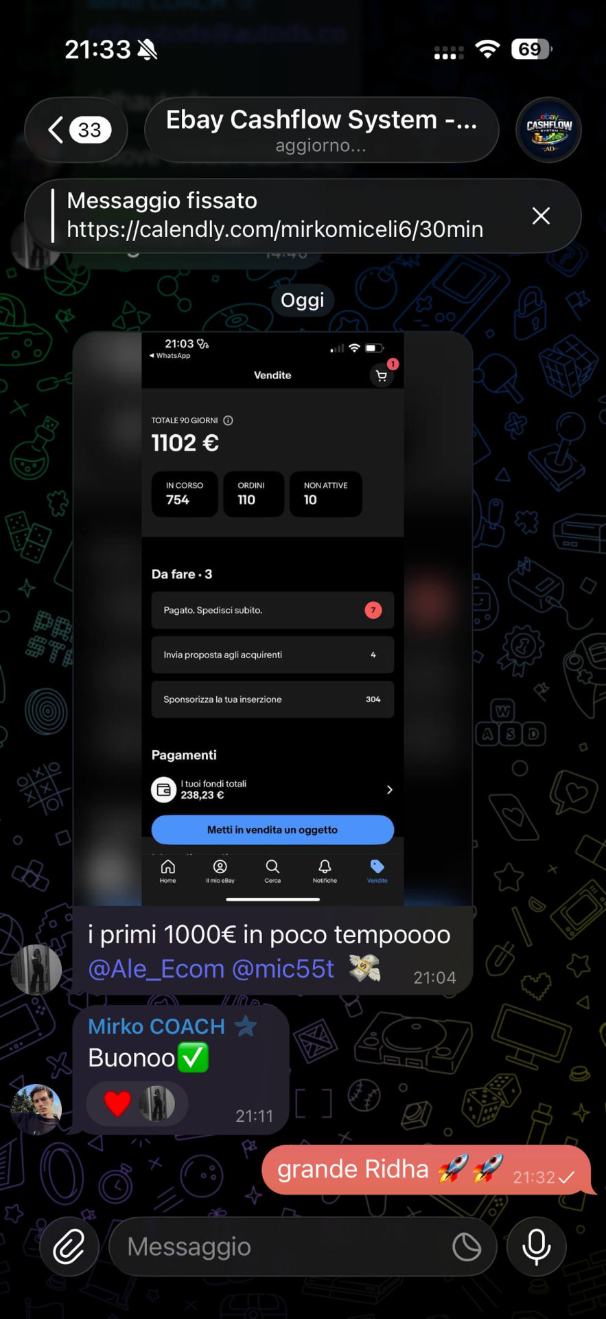Screenshot testimonianza studente eBay Cashflow System 10