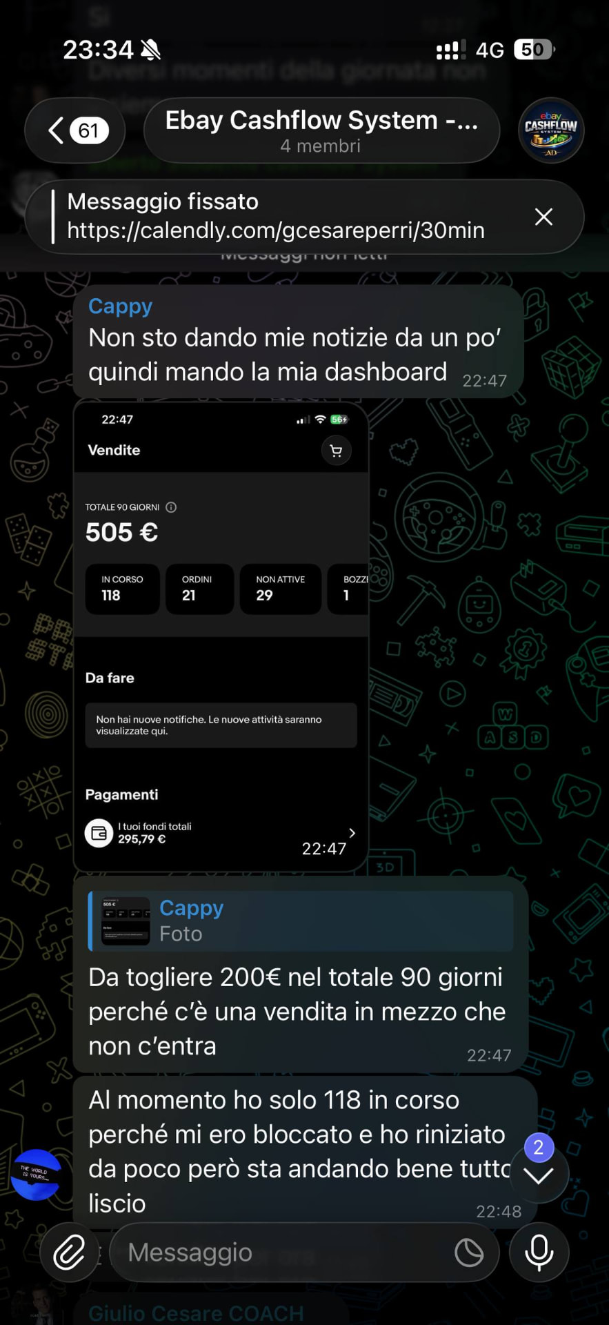 Screenshot testimonianza studente eBay Cashflow System 15