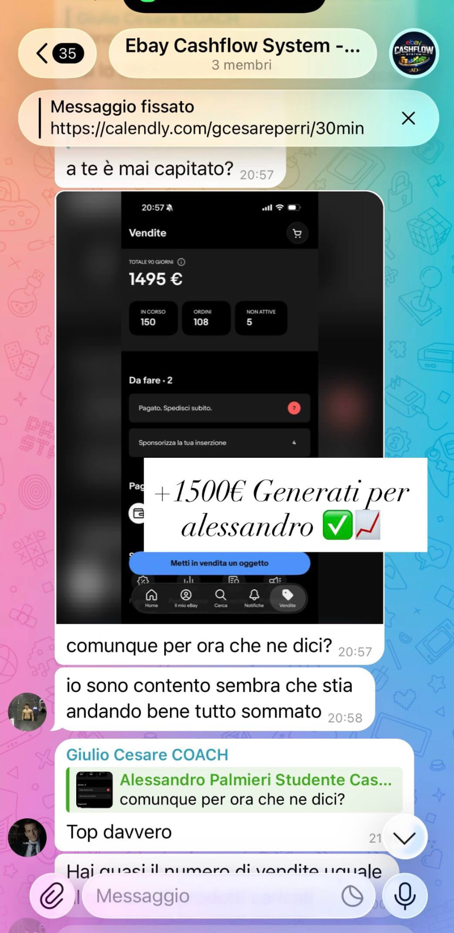 Screenshot testimonianza studente eBay Cashflow System 33