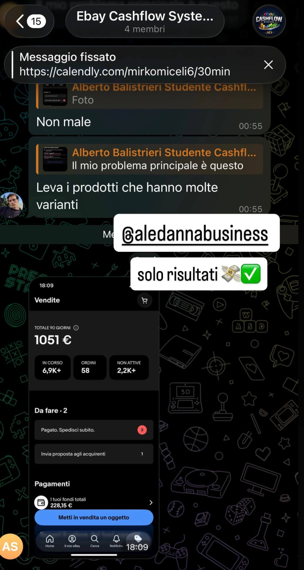 Screenshot testimonianza studente eBay Cashflow System 9