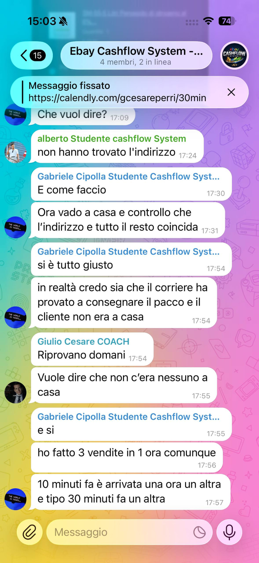 Screenshot testimonianza studente eBay Cashflow System 23