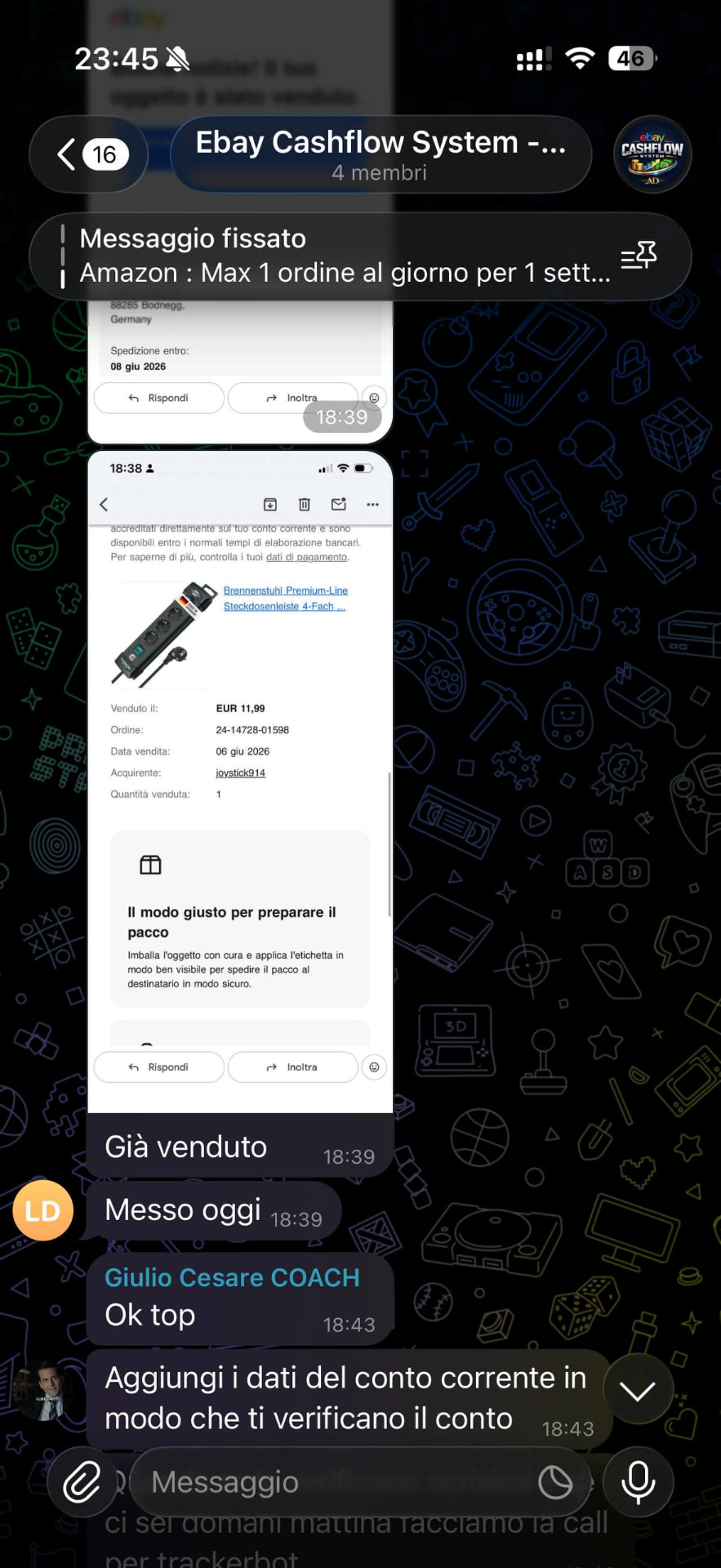 Screenshot testimonianza studente eBay Cashflow System 12