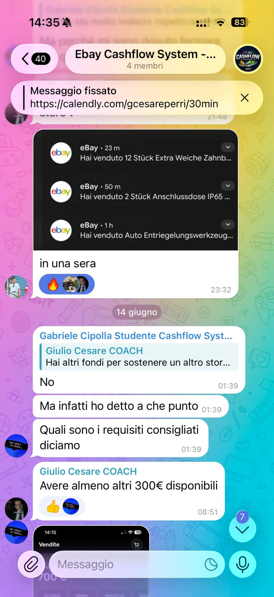 Screenshot testimonianza studente eBay Cashflow System 16