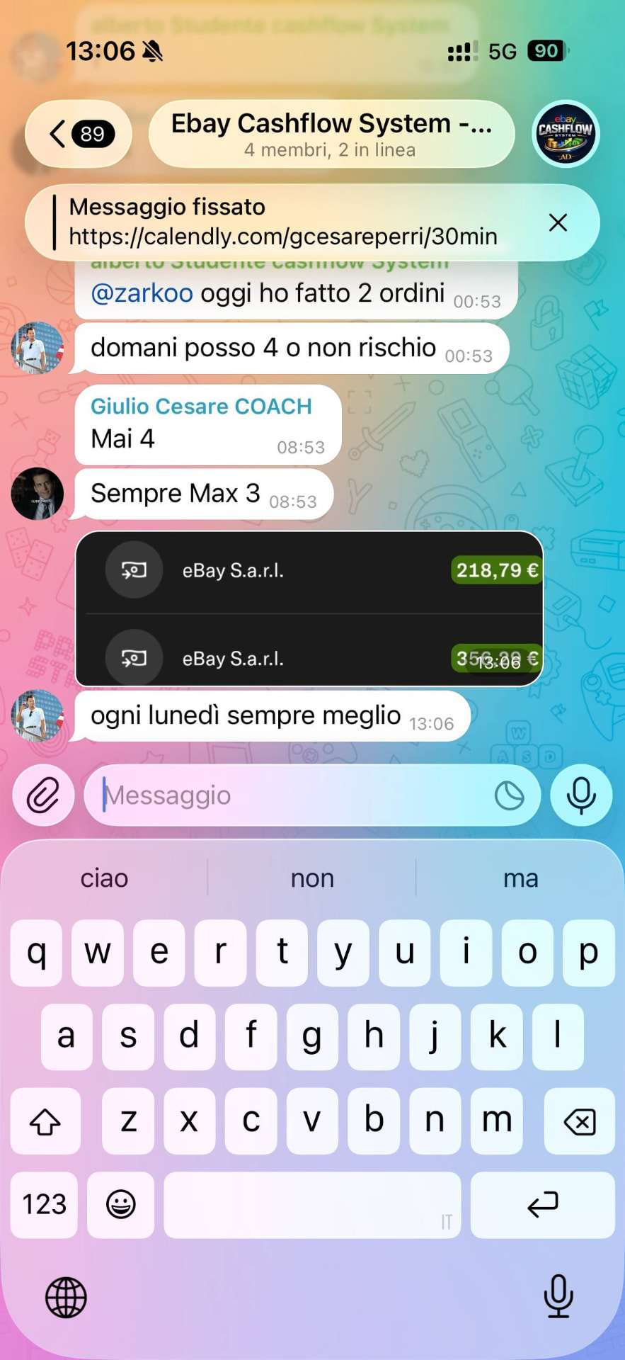 Screenshot testimonianza studente eBay Cashflow System 26