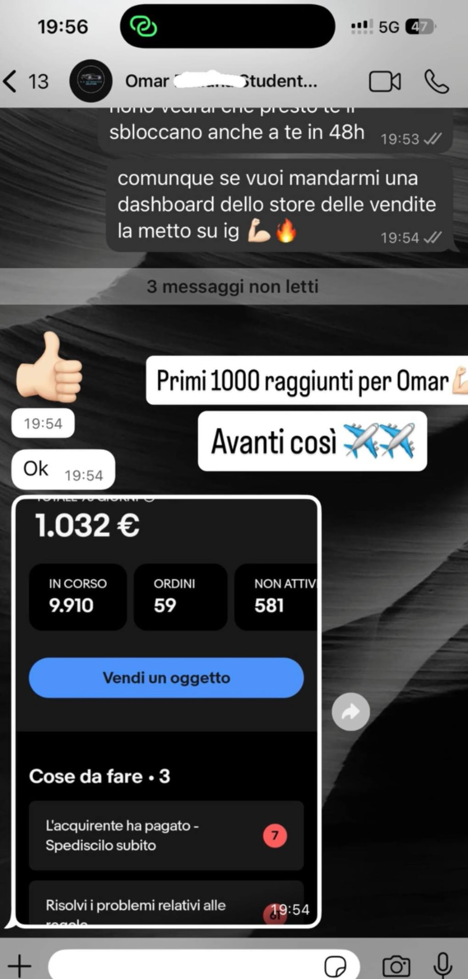 Screenshot testimonianza studente eBay Cashflow System 7