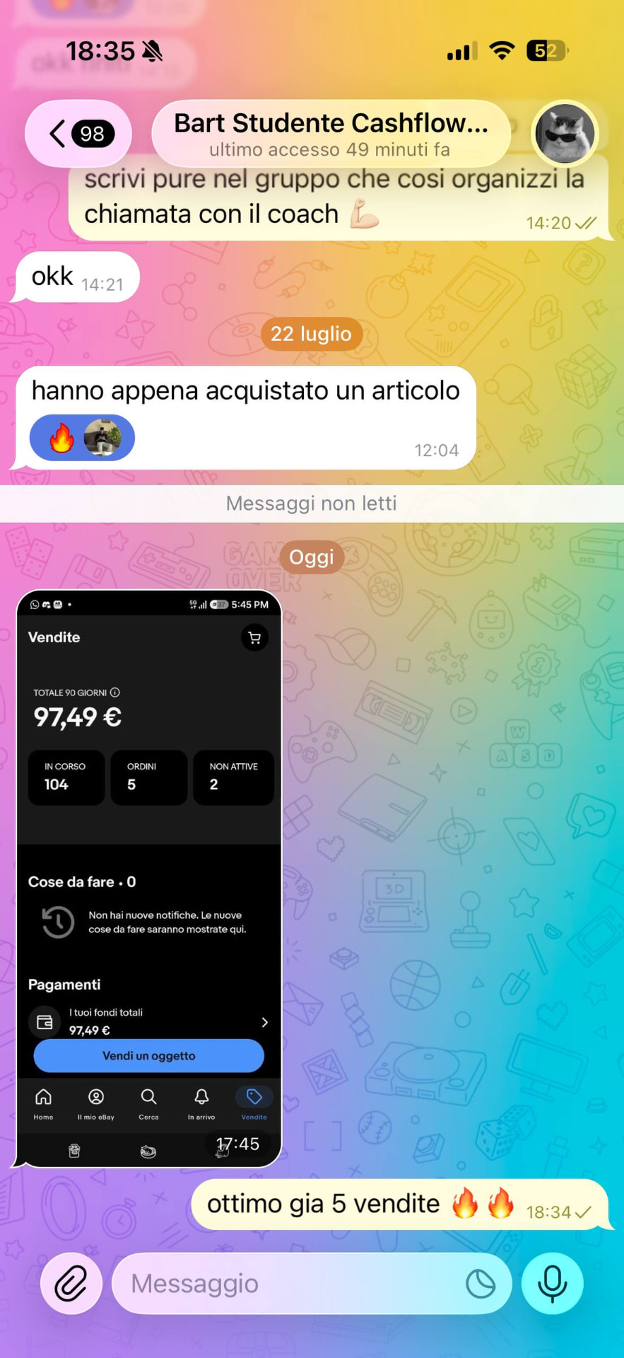 Screenshot testimonianza studente eBay Cashflow System 29