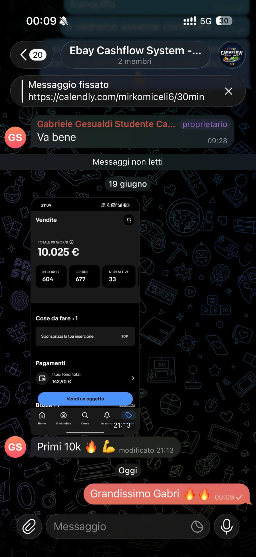 Screenshot testimonianza studente eBay Cashflow System 24